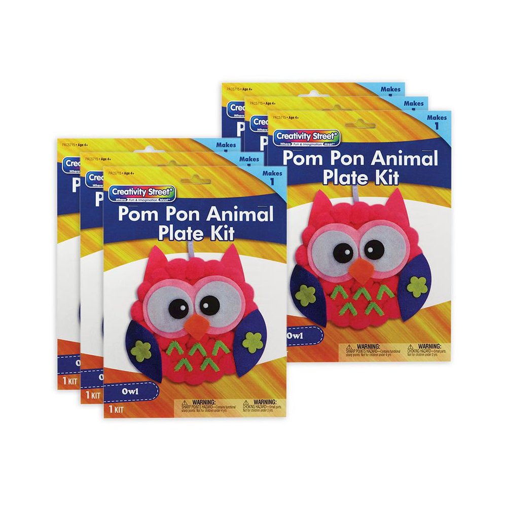 Pom Pon Animal Plate Kit, Owl, 7" x 8" x 1", 6 Kits. Picture 1