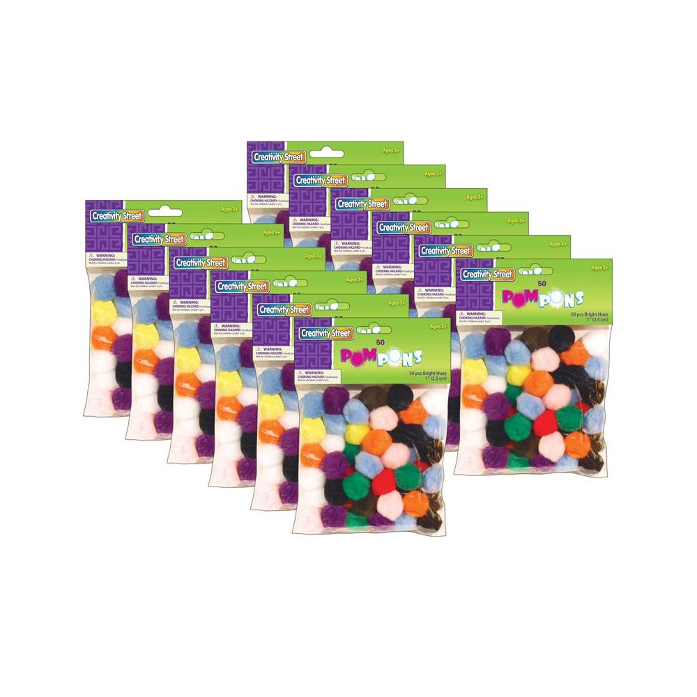 Pom Pons, Bright Hues, 1", 50 Per Pack, 12 Packs. Picture 1