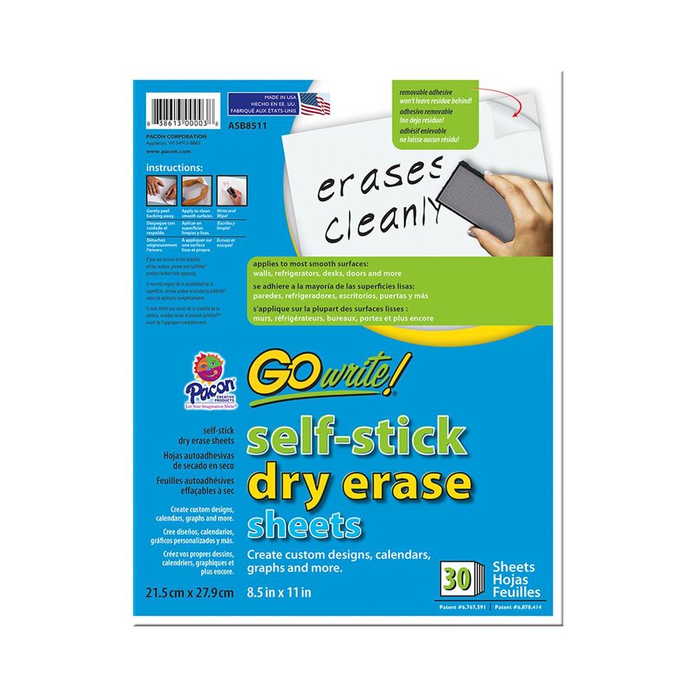 GO WRITE DRY ERASE SHEETS 30PK 8 1/2 X 11 PLAIN. Picture 1