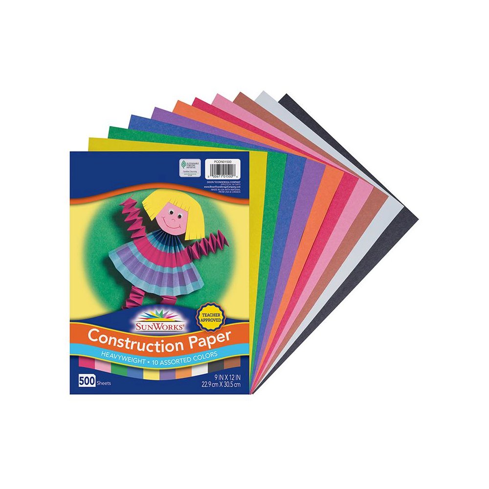 Construction Paper, 10 Assorted Colors, 9" x 12", 500 Sheets. Picture 1