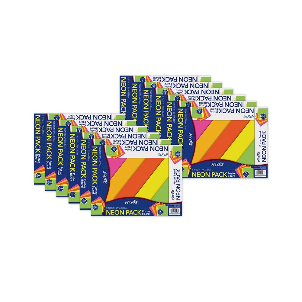 Neon Poster Board, 5 Assorted Colors, 11" x 14", 5 Sheets Per Pack, 12 Packs. Picture 1