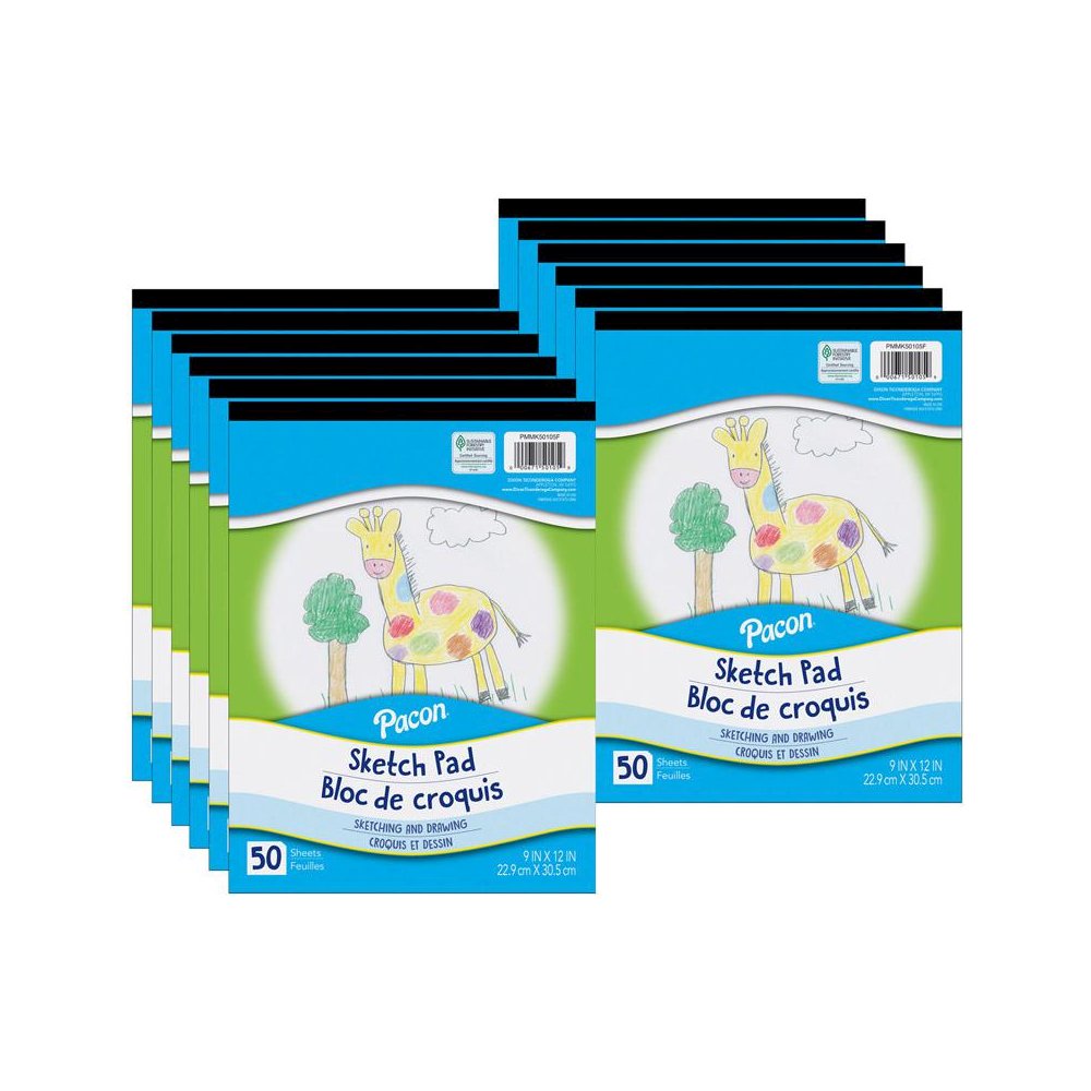 Sketch Pad, White, 9" x 12", 50 Sheets, Pack of 12. Picture 1