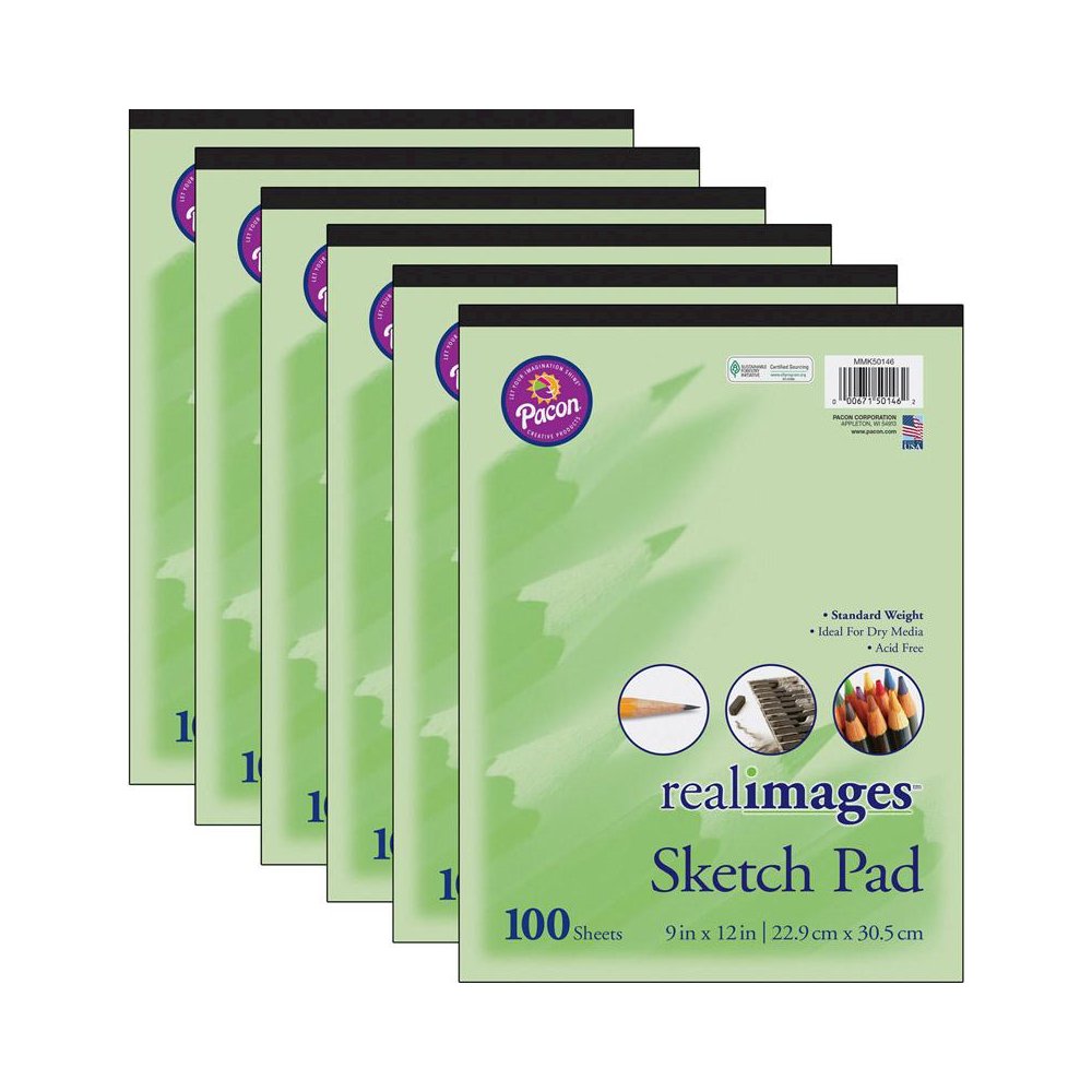 Sketch Pad, Standard Weight, 9" x 12", 100 Sheets, Pack of 6. Picture 1