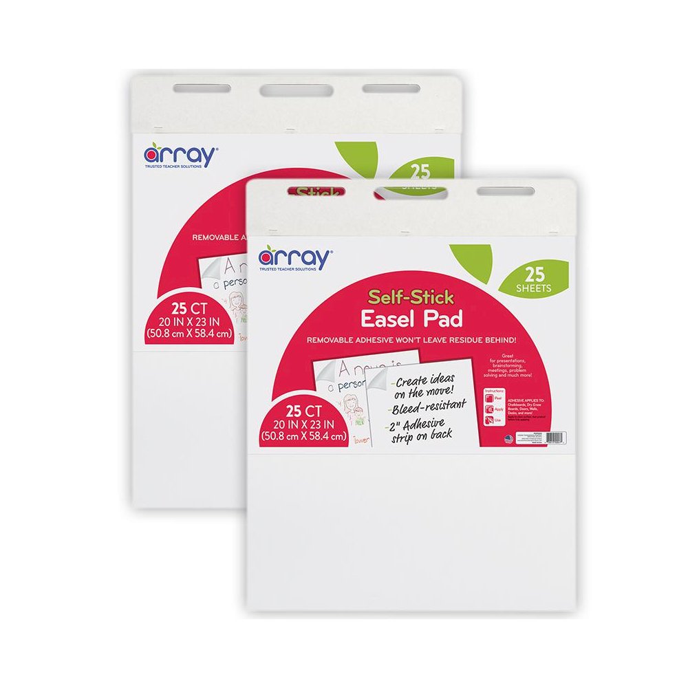 Easel Pad, Self-Adhesive, White, Self-Adhesive, 20" x 23", 25 Sheets, Pack of 2. Picture 1