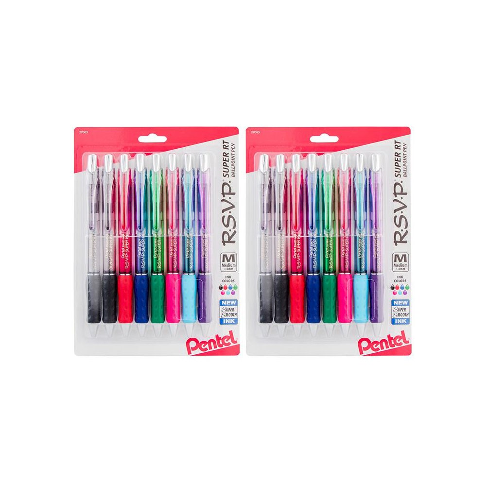 R.S.V.P. Super RT Retractable Ballpoint Pen, Assorted, 8 Per Pack, 2 Packs. Picture 1