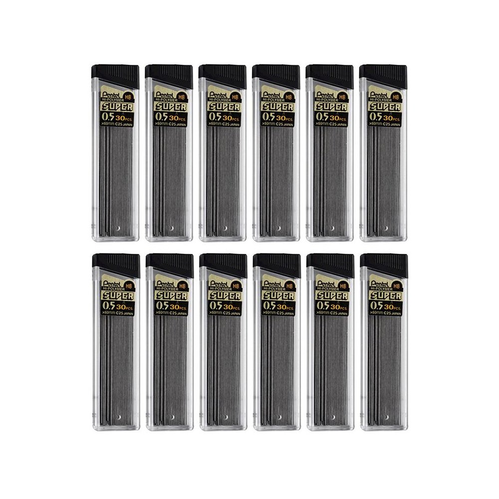 HB Super Hi-Polymer Leads, 0.5mm, Black, 30 Per Pack, 12 Packs. Picture 1
