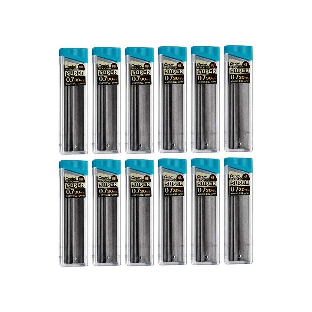 HB Super Hi-Polymer Leads, 0.7mm, Black, 30 Leads Per Pack, 12 Packs. Picture 1