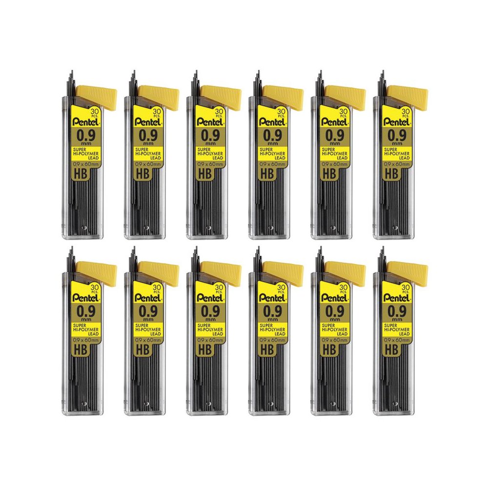 Super Hi-Polymer Lead Refill (0.9mm) Medium, HB, 30 Pieces Per Tube, 12 Tubes. Picture 1