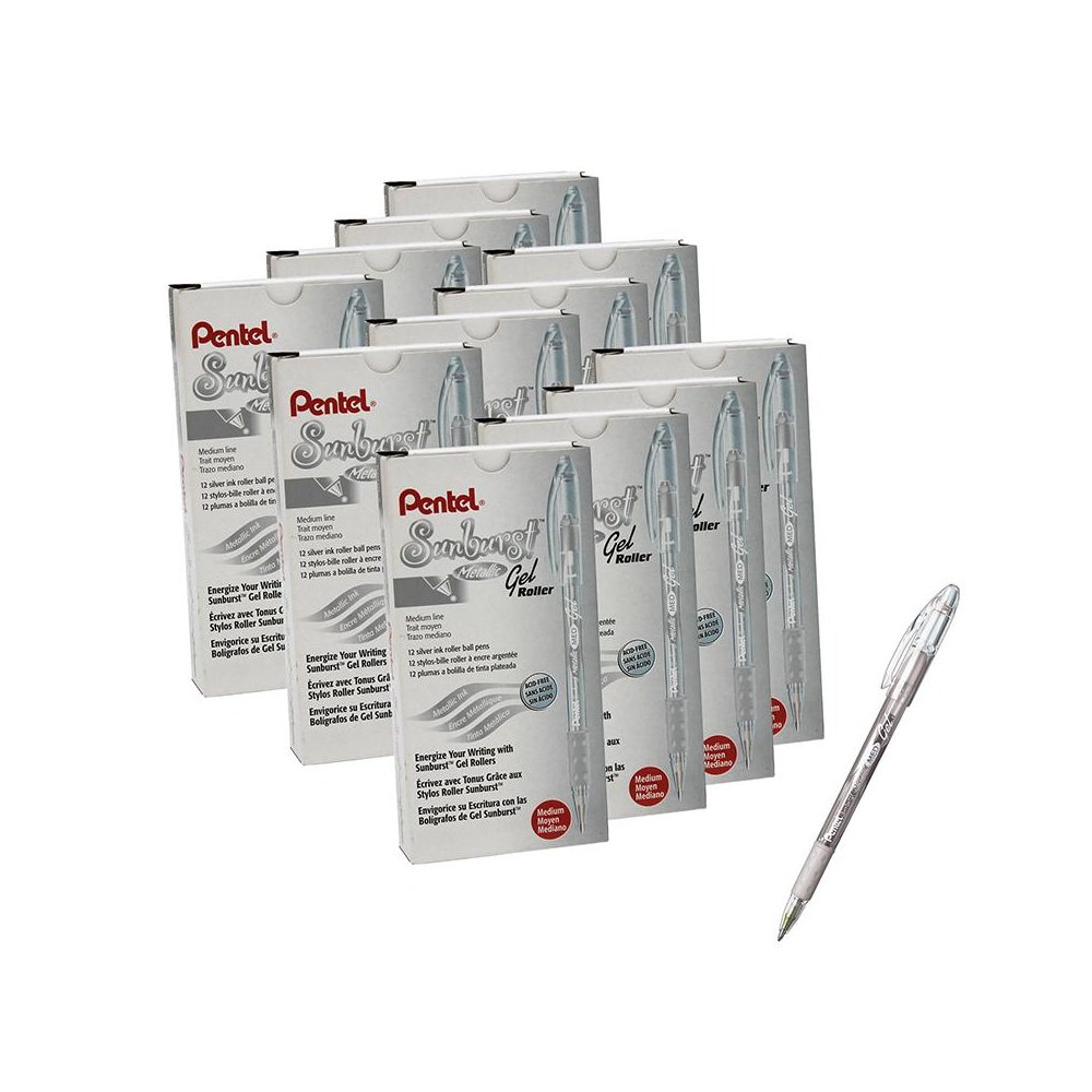 Sunburst Metallic Pen, Silver, Pack of 12. Picture 1