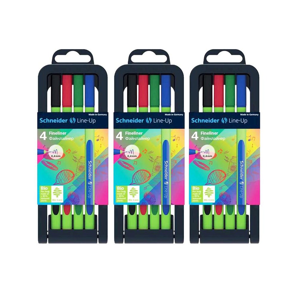 Line-Up Fineliner Pens with Case, 4 Colors, 4 Per Pack, 3 Packs. Picture 1