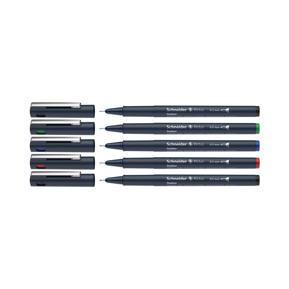 Pictus Fineliners, Wallet, 5 Pieces, Assorted Colors and Sizes. Picture 1