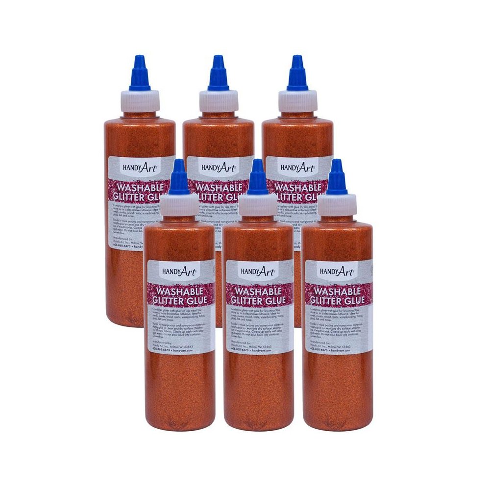 Washable Glitter Glue, 8 oz., Orange, Pack of 6. Picture 1