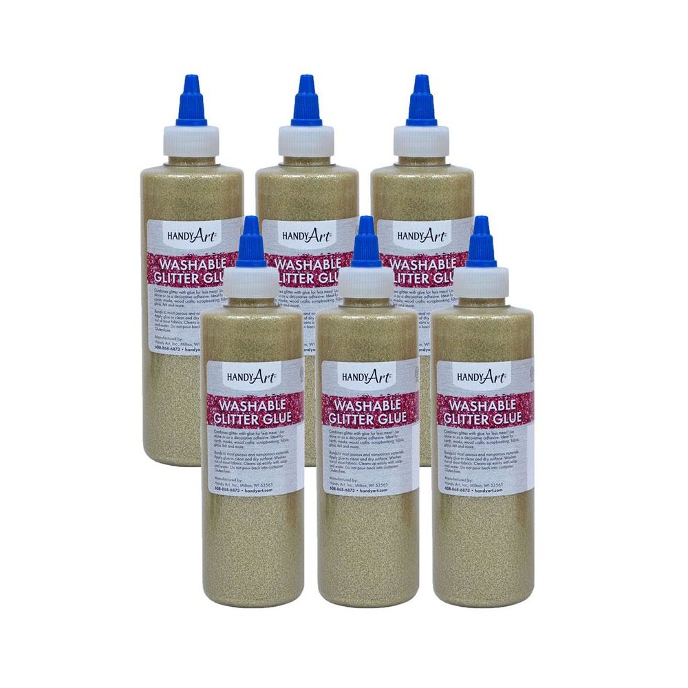 Washable Glitter Glue, 8 oz., Gold, Pack of 6. Picture 1