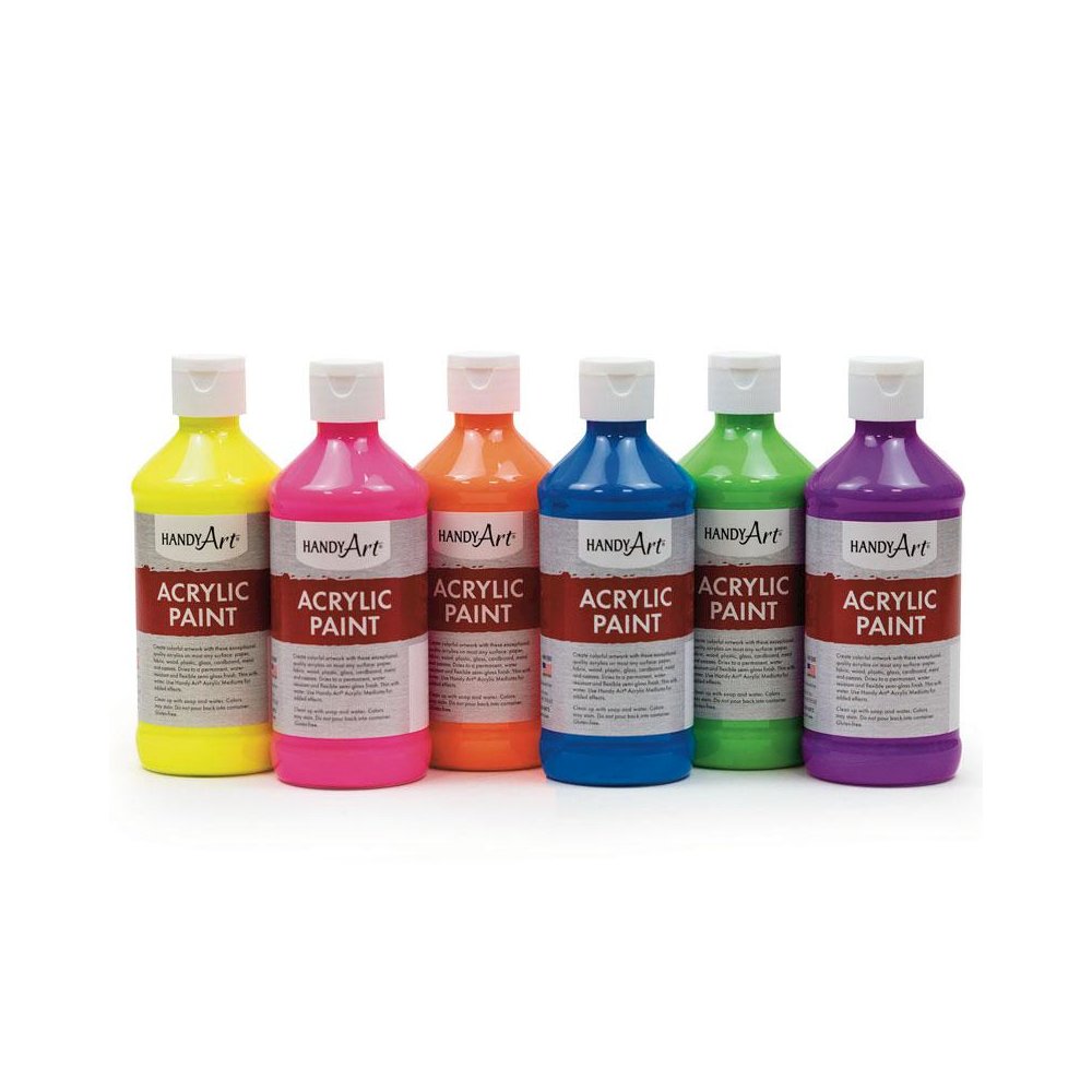 Acrylic Paint, 8 oz., Fluorescent Colors, Set of 6. Picture 1