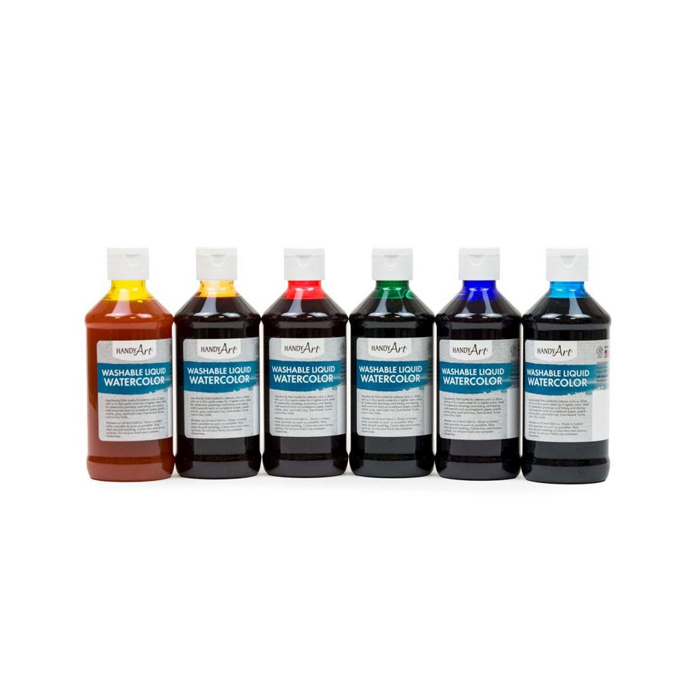 Washable Liquid Watercolors, 8 oz., Primary Colors, Set of 6. Picture 1