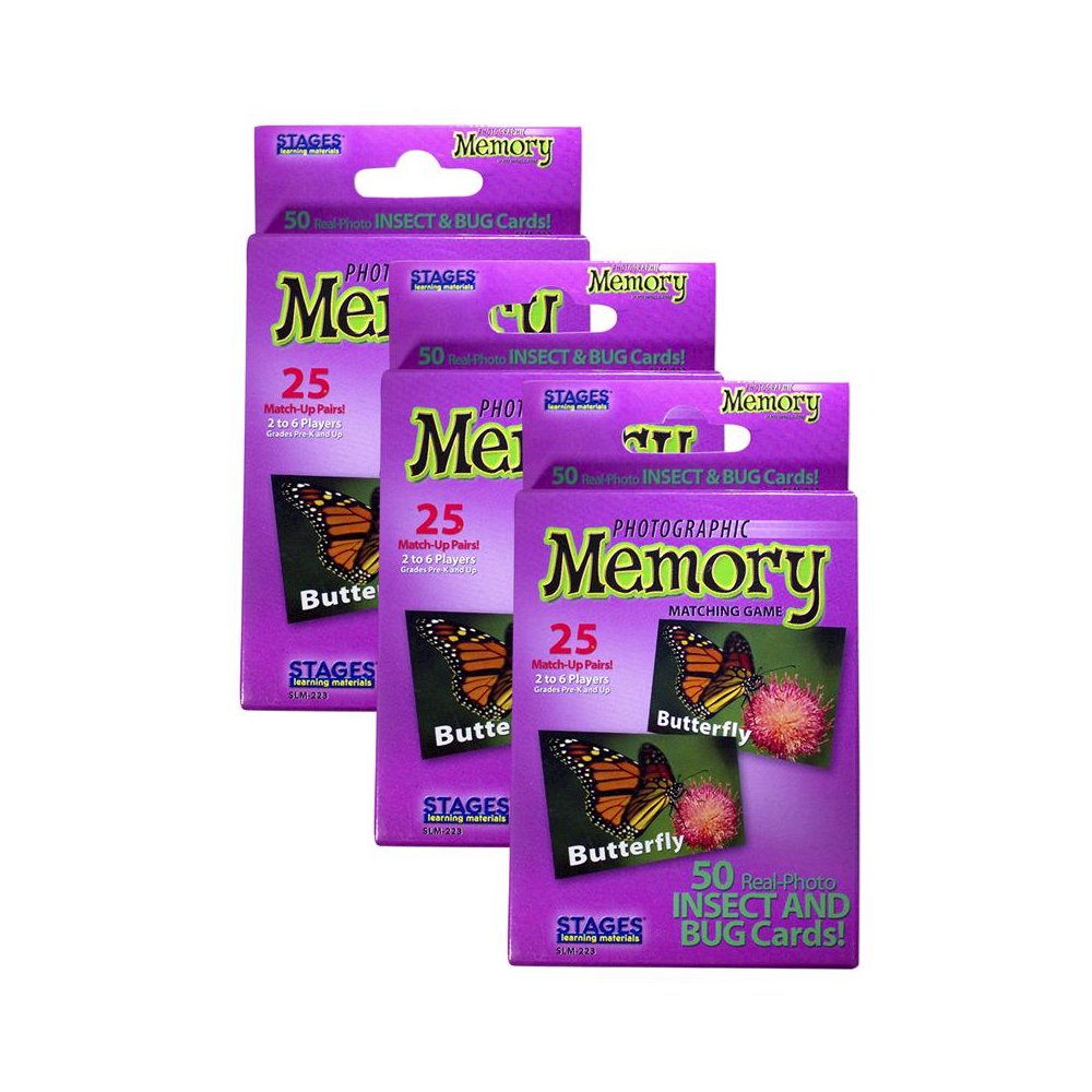 Photographic Memory Matching Game, Insects & Bugs, Pack of 3. Picture 1