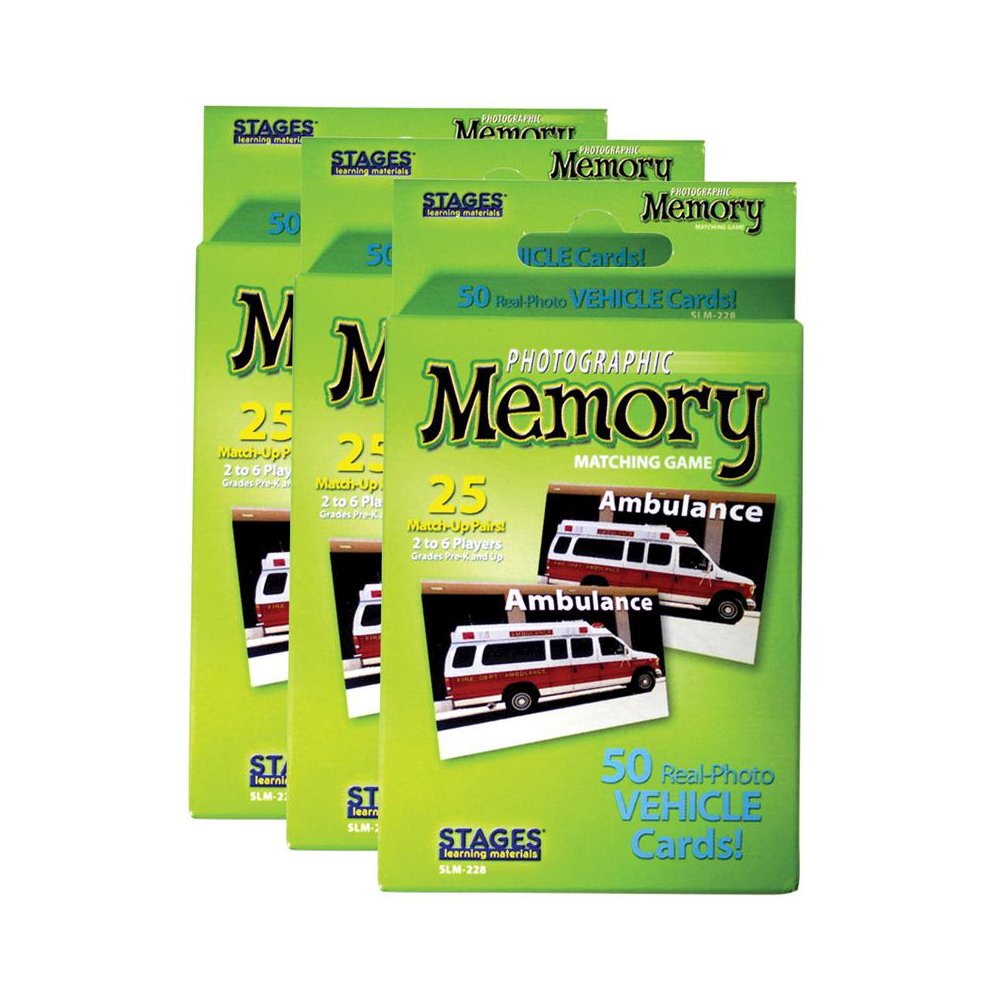 Photographic Memory Matching Game, Vehicles, Pack of 3. Picture 1