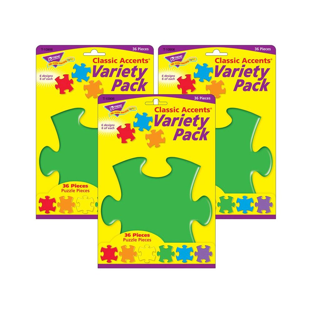 Puzzle Pieces Classic Accents Variety Pack, 36 Per Pack, 6 Packs. Picture 1