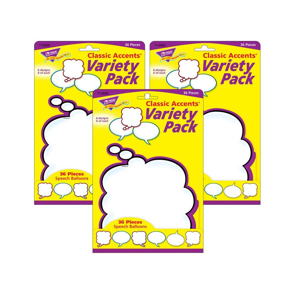 Speech Balloons Classic Accents Variety Pack, 36 Per Pack, 3 Packs. Picture 1