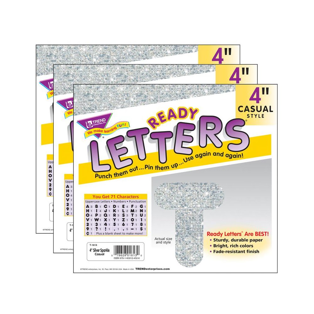 Silver Sparkle 4" Casual Uppercase Ready Letters, 71 Per Pack, 3 Packs. Picture 1