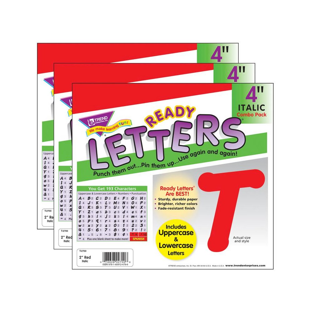Red 4" Italic Combo Ready Letters, 193 Per Pack, 3 Packs. Picture 1