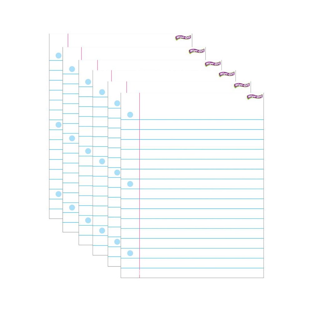 Notebook Paper Wipe-Off Chart, 17" x 22", Pack of 6. Picture 1