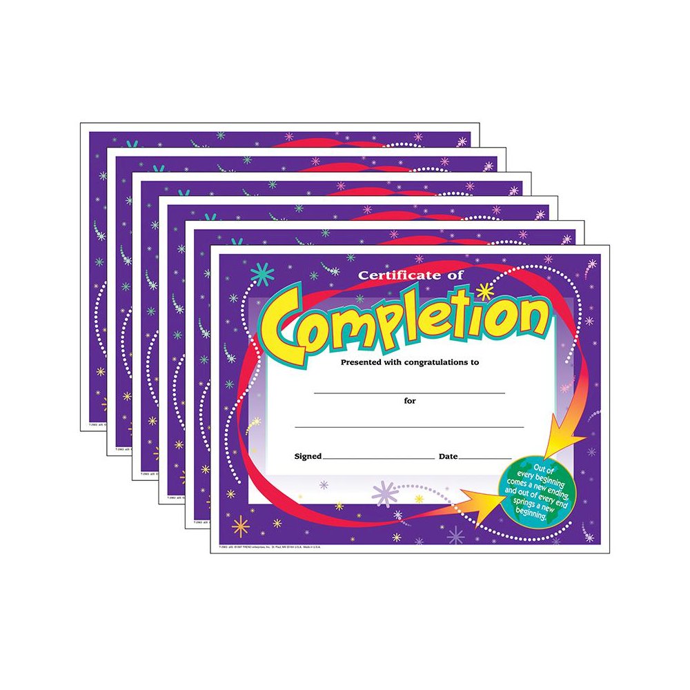 Certificate of Completion Colorful Classics Certificates, 30 Per Pack, 6 Packs. Picture 1