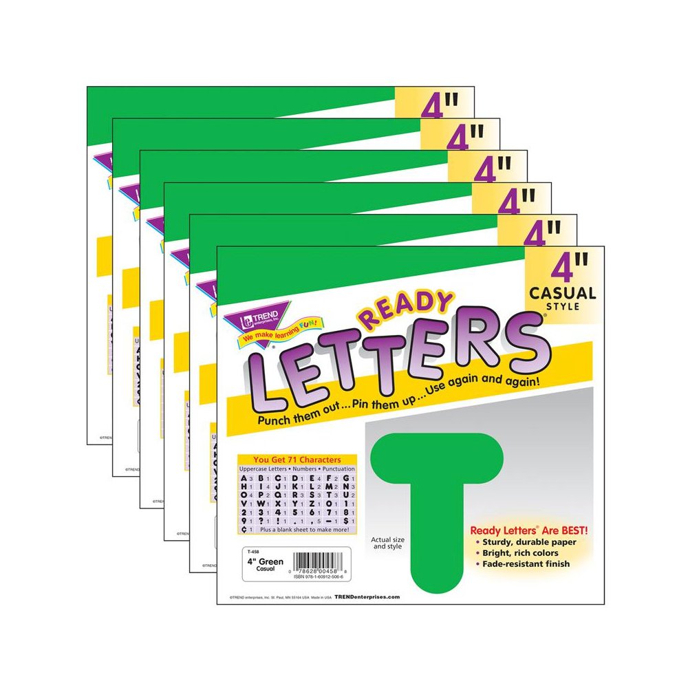 Green 4" Casual Uppercase Ready Letters, 6 Packs. Picture 1