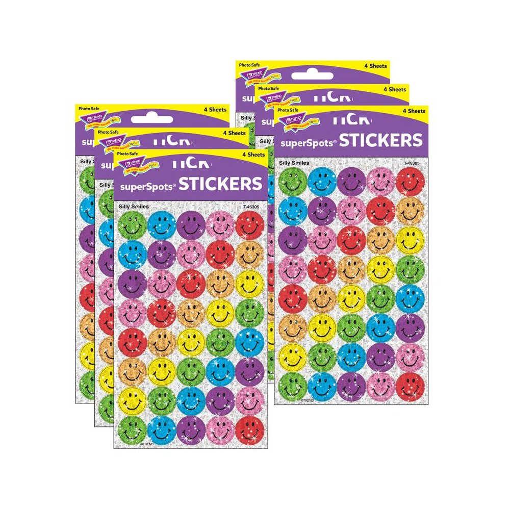 Silly Smiles superSpots Stickers-Sparkle, 160 Per Pack, 6 Packs. Picture 1