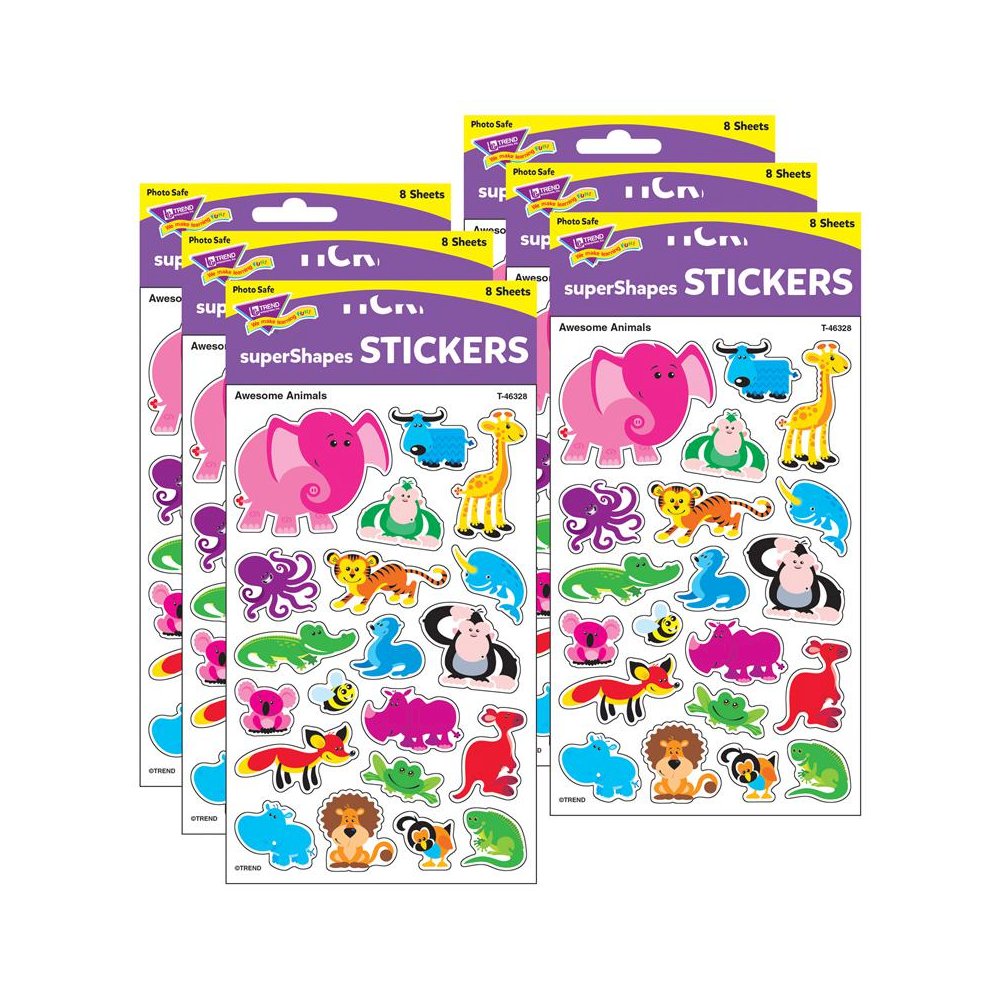 Awesome Animals superShapes Stickers-Large, 160 Per Pack, 6 Packs. Picture 1