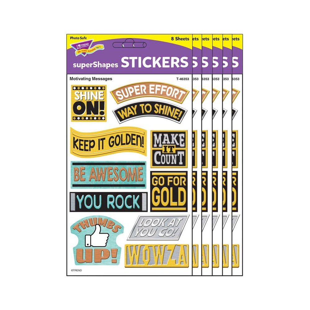 I Love Metal Motivating Messages superShapes Stickers, 88 Per Pack, 6 Packs. Picture 1