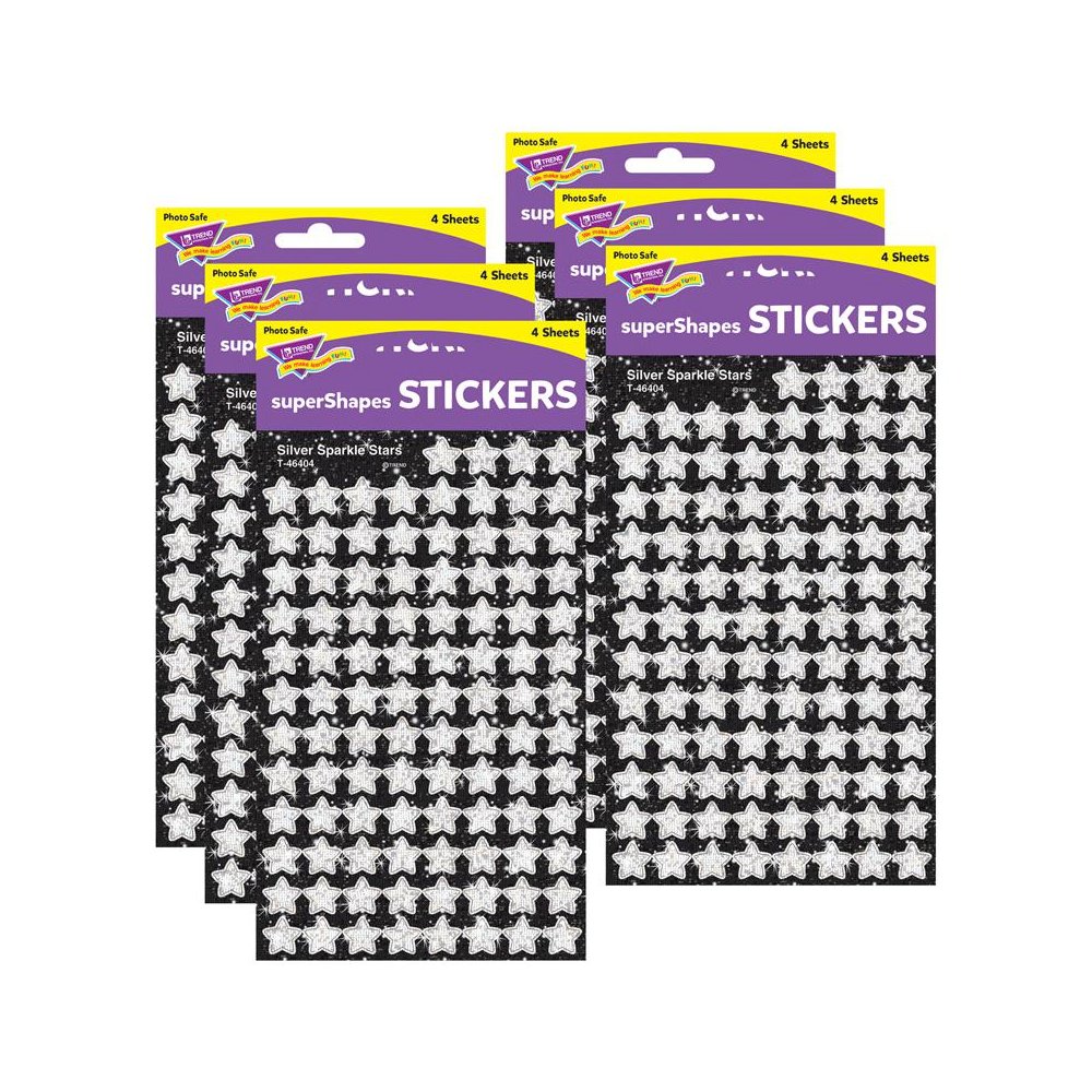 Silver Sparkle Stars superShapes Stickers-Sparkle, 400 Per Pack, 6 Packs. Picture 1