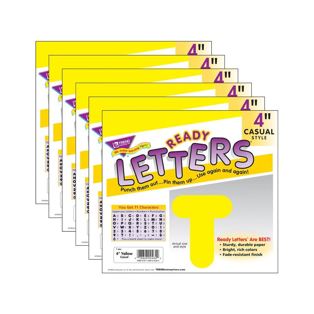 Yellow 4" Casual Uppercase Ready Letters, 6 Packs. Picture 1