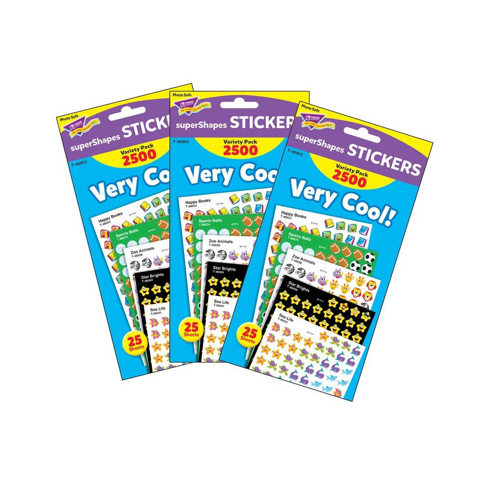 Very Cool! superShapes Stickers Variety Pack, 2500 Per Pack, 3 Packs. Picture 1