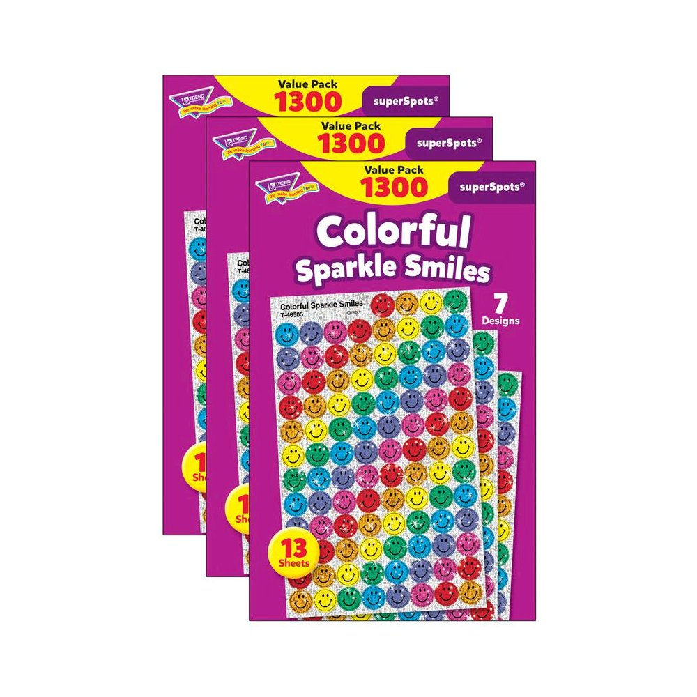 Colorful Sparkle Smiles superSpots Value Pack, 1300 Per Pack, 3 Packs. Picture 1