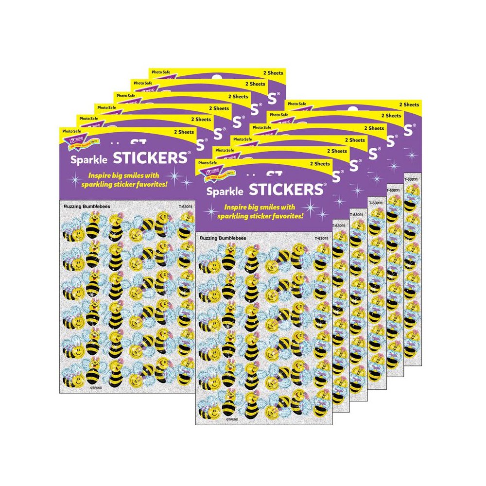 Buzzing Bumblebees Sparkle Stickers, 72 Per Pack, 12 Packs. Picture 1