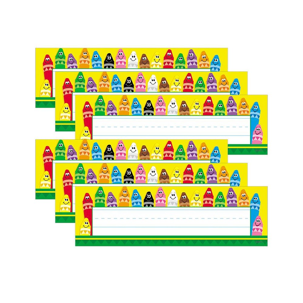 Colorful Crayons Desk Toppers Name Plates, 36 Per Pack, 6 Packs. Picture 1