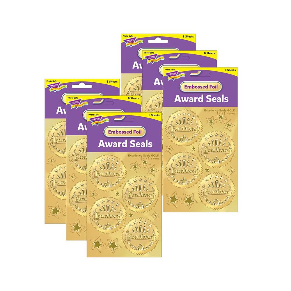 Excellence (Gold) Award Seals Stickers, 32 Per Pack, 6 Packs. Picture 1