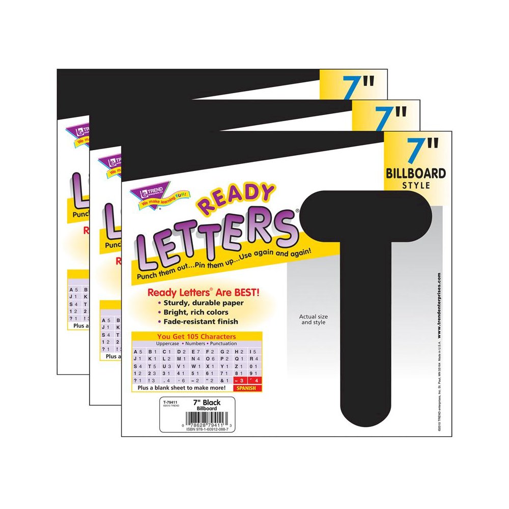 Black 7" Billboard Uppercase Ready Letters, 3 Packs. Picture 1