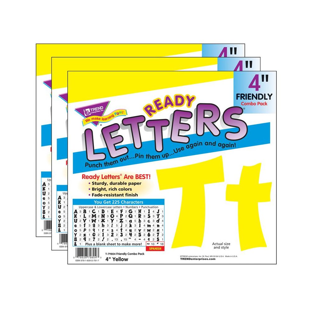 Yellow 4" Friendly Combo Ready Letters, 3 Packs. Picture 1