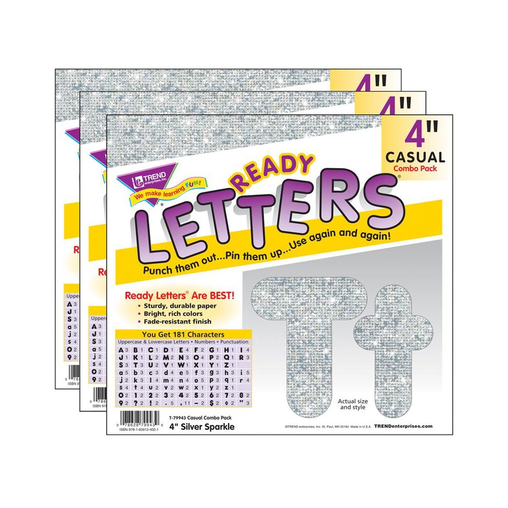 Silver Sparkle 4" Casual Combo Ready Letters, 3 Packs. Picture 1