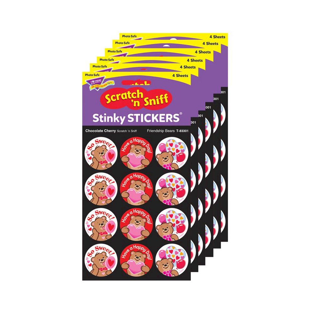 Friendship Bears/Chocolate Cherry Stinky Stickers, 48 Per Pack, 6 Packs. Picture 1