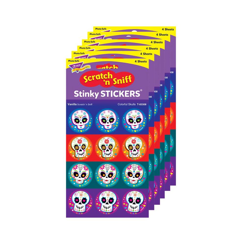 Colorful Skulls/Vanilla Stinky Stickers, 48 Per Pack, 6 Packs. Picture 1