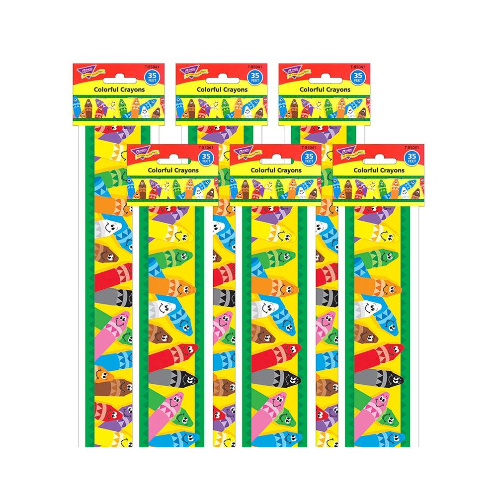 Colorful Crayons Bolder Borders, 35.75' Per Pack, 6 Packs. Picture 1