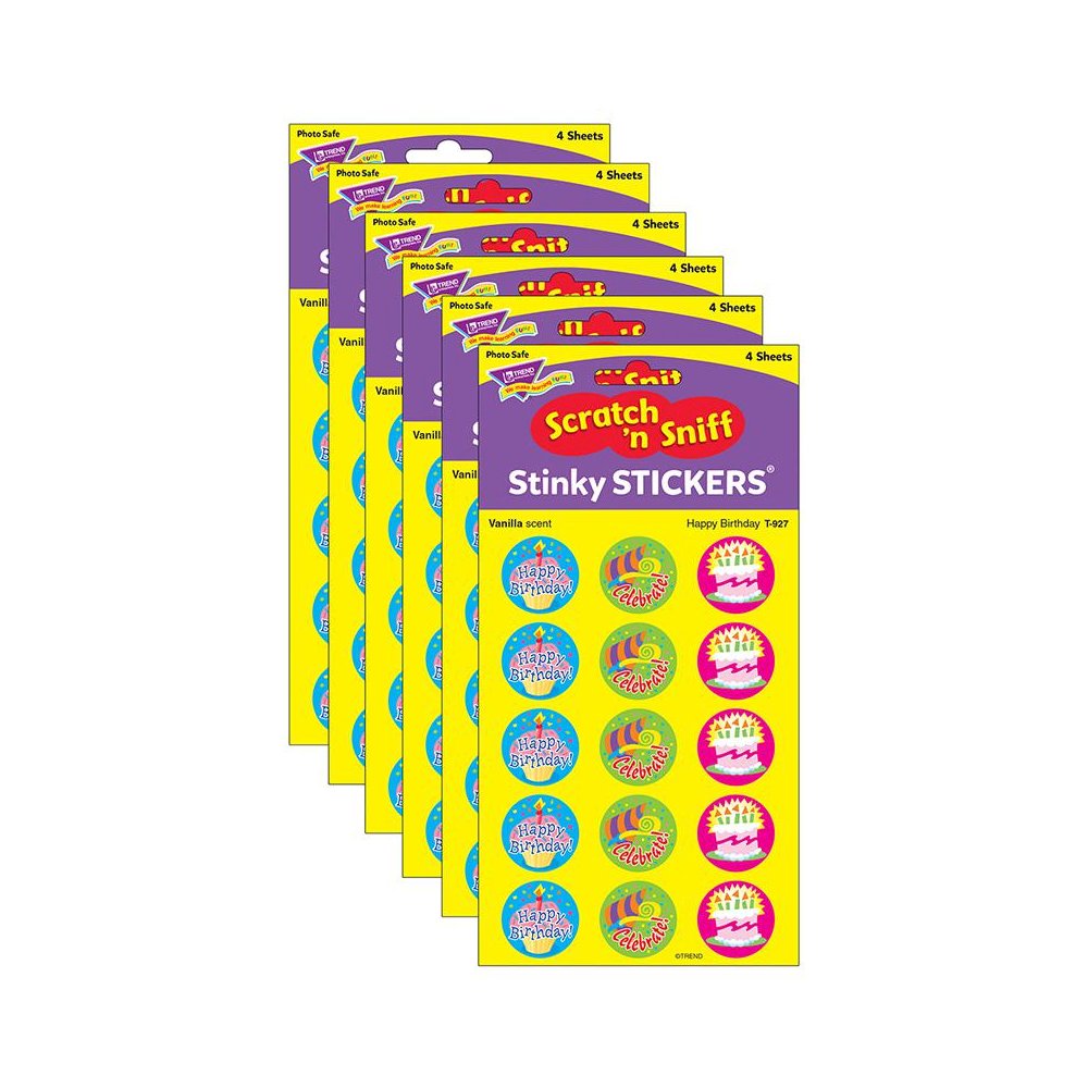 Happy Birthday/Vanilla Stinky Stickers, 60 Per Pack, 6 Packs. Picture 1
