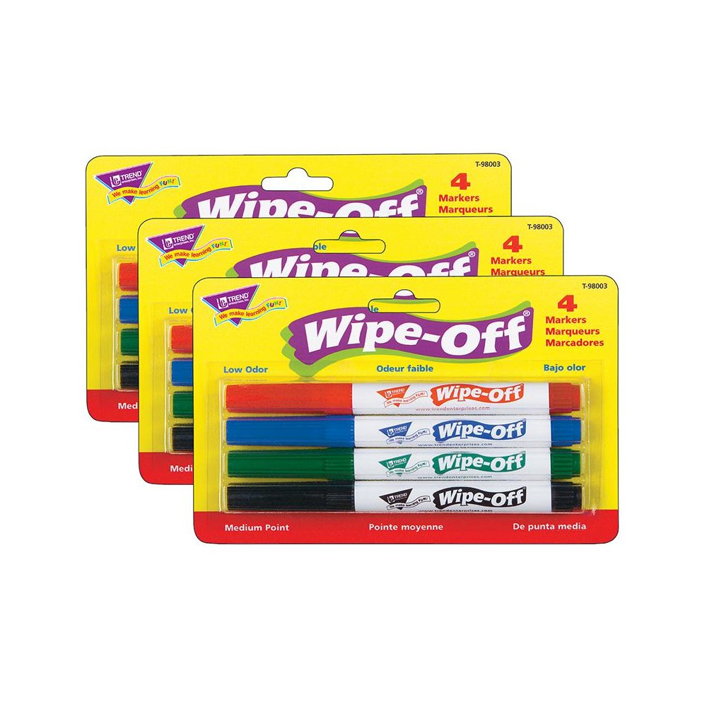 4-Pack Standard Colors Wipe-Off Markers, 3 Packs. Picture 1
