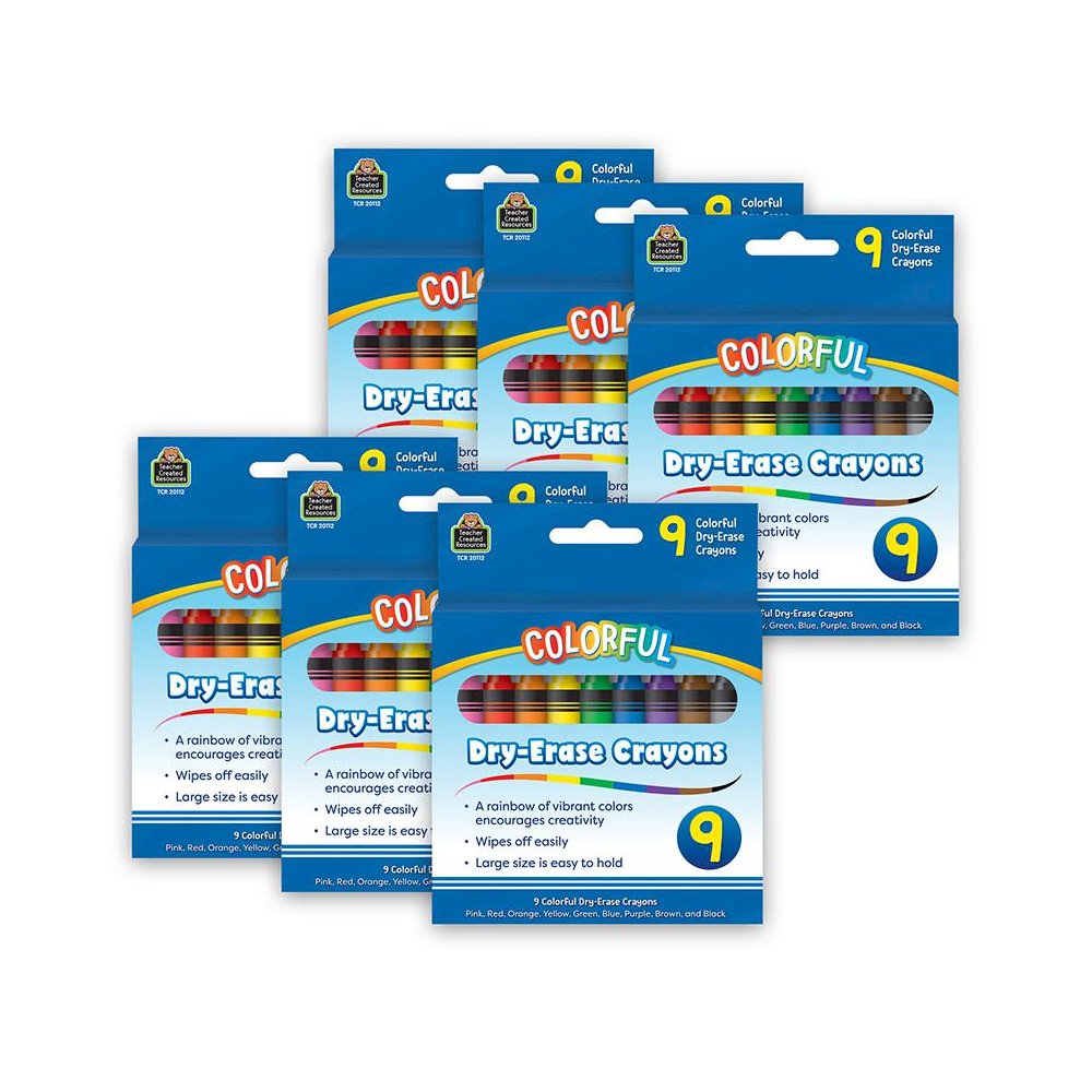 Colorful Dry-Erase Crayons, 9 Per Pack, 6 Packs. Picture 1