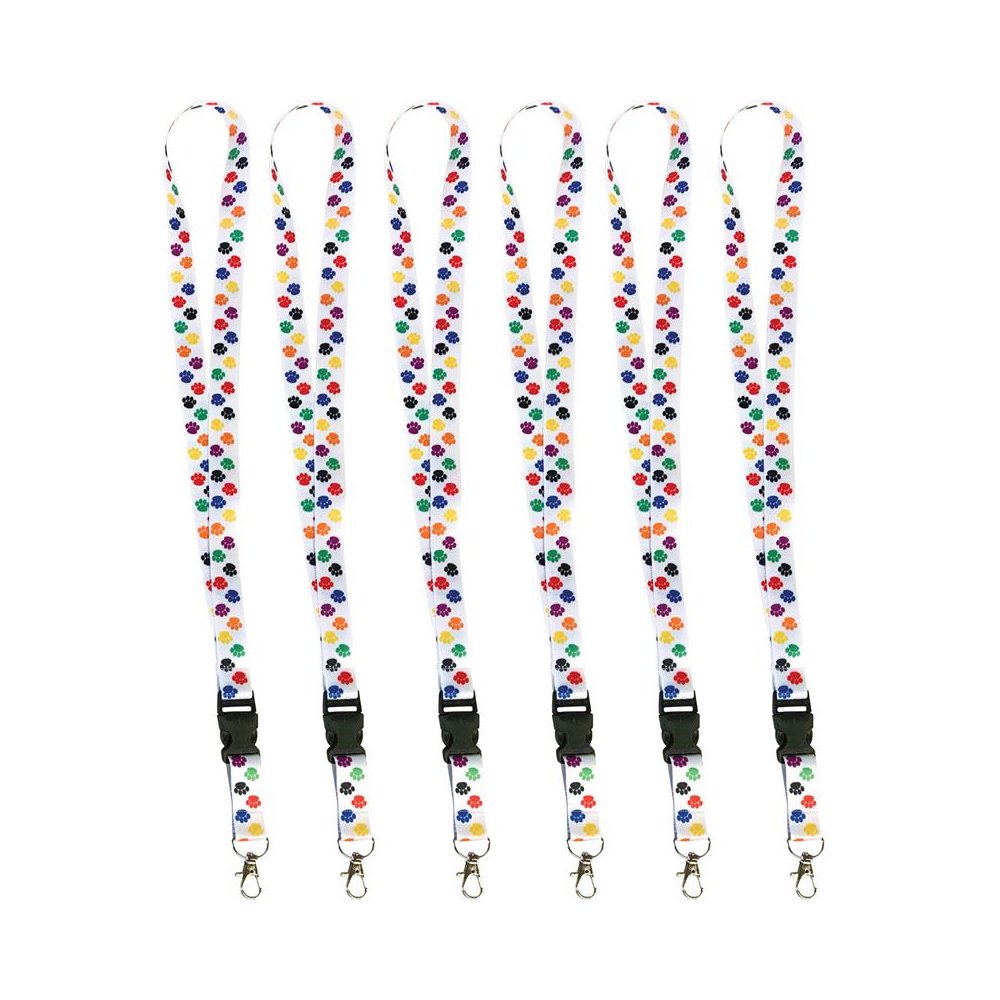 Colorful Paw Print Lanyard, Pack of 6. Picture 1