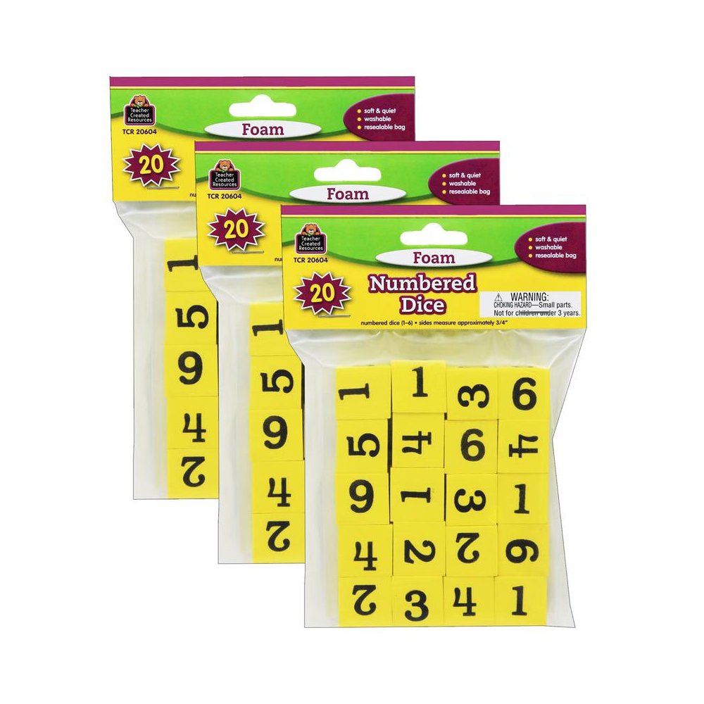Foam Numbered Dice (1-6), 20 Per Pack, 3 Packs. Picture 1