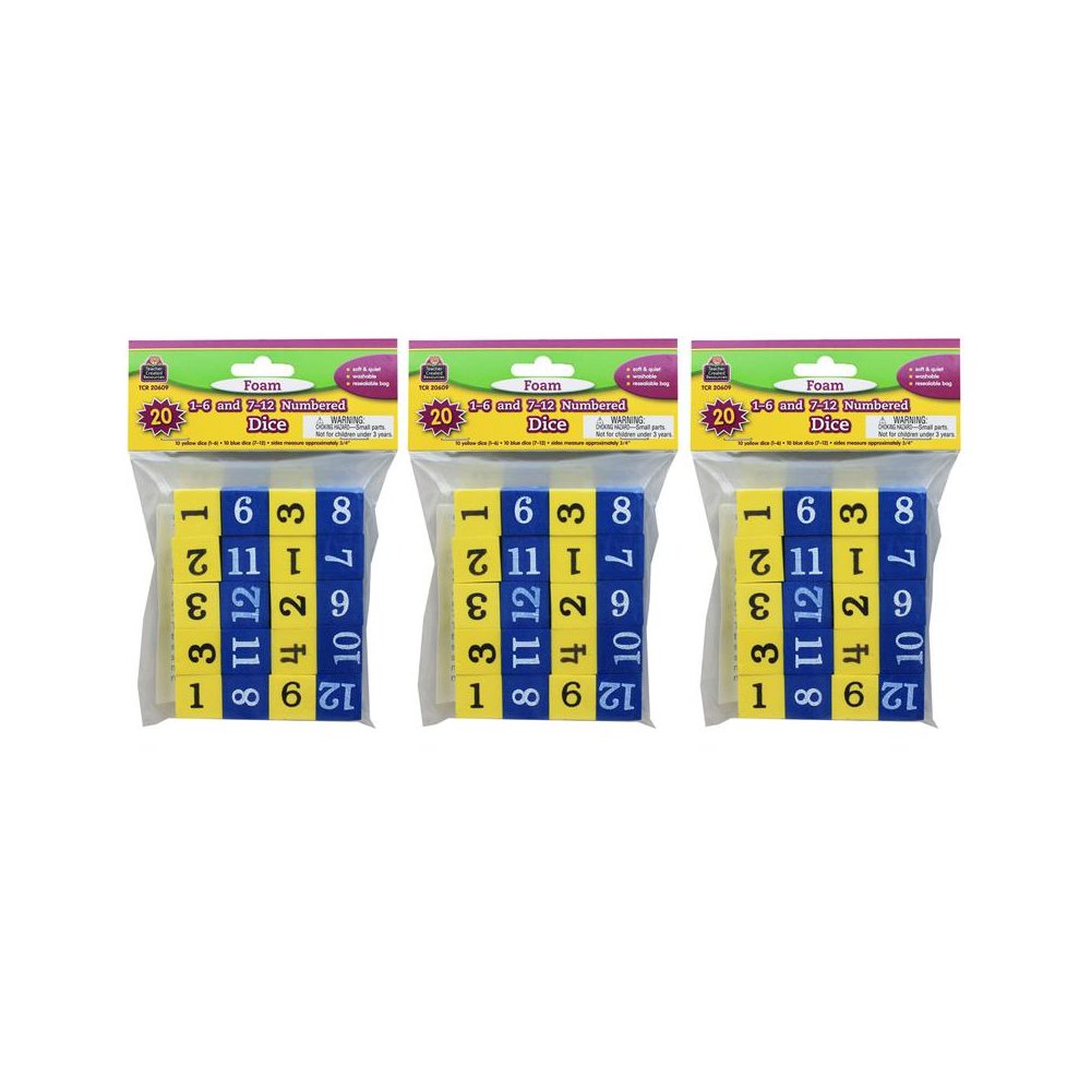 Foam Numbered Dice (Numerals 1-12), 20 Per Pack, 3 Packs. Picture 1